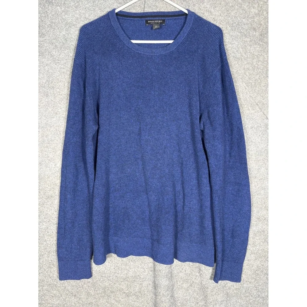 Banana Republic Supima Cotton Ribbed Sweater Mens Large Blue Crew Neck Pullover